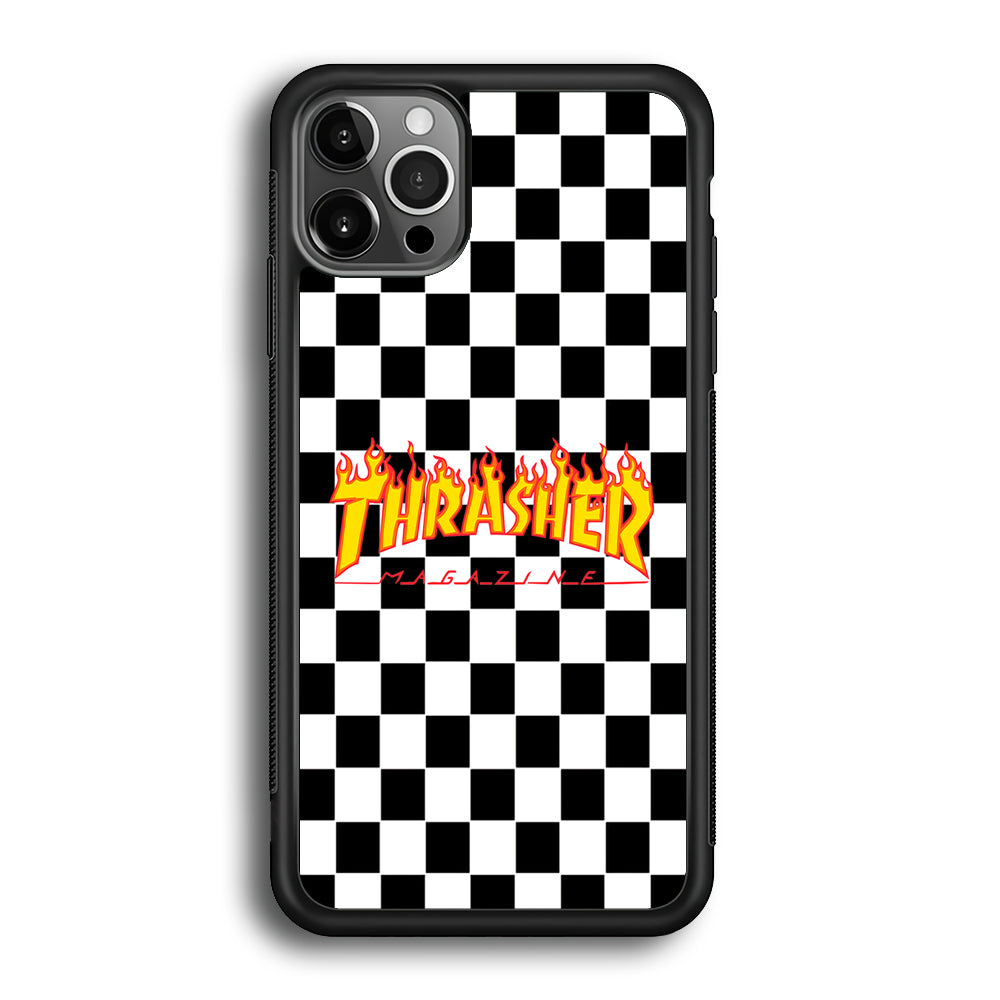 Thrasher Chess Board Background iPhone 12 Pro Max Case-Mobile Phone Case-Rubber Black (2D Case)-Altracase