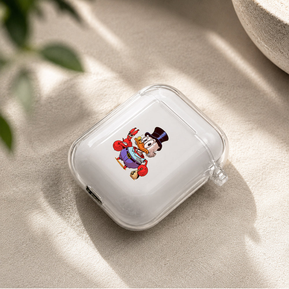 Uncle Gober with Mr Krabs Mask Protective Clear Case Cover For Apple Airpods | Soft Silicone AirPods 1 / 2 Case | Protective Cover