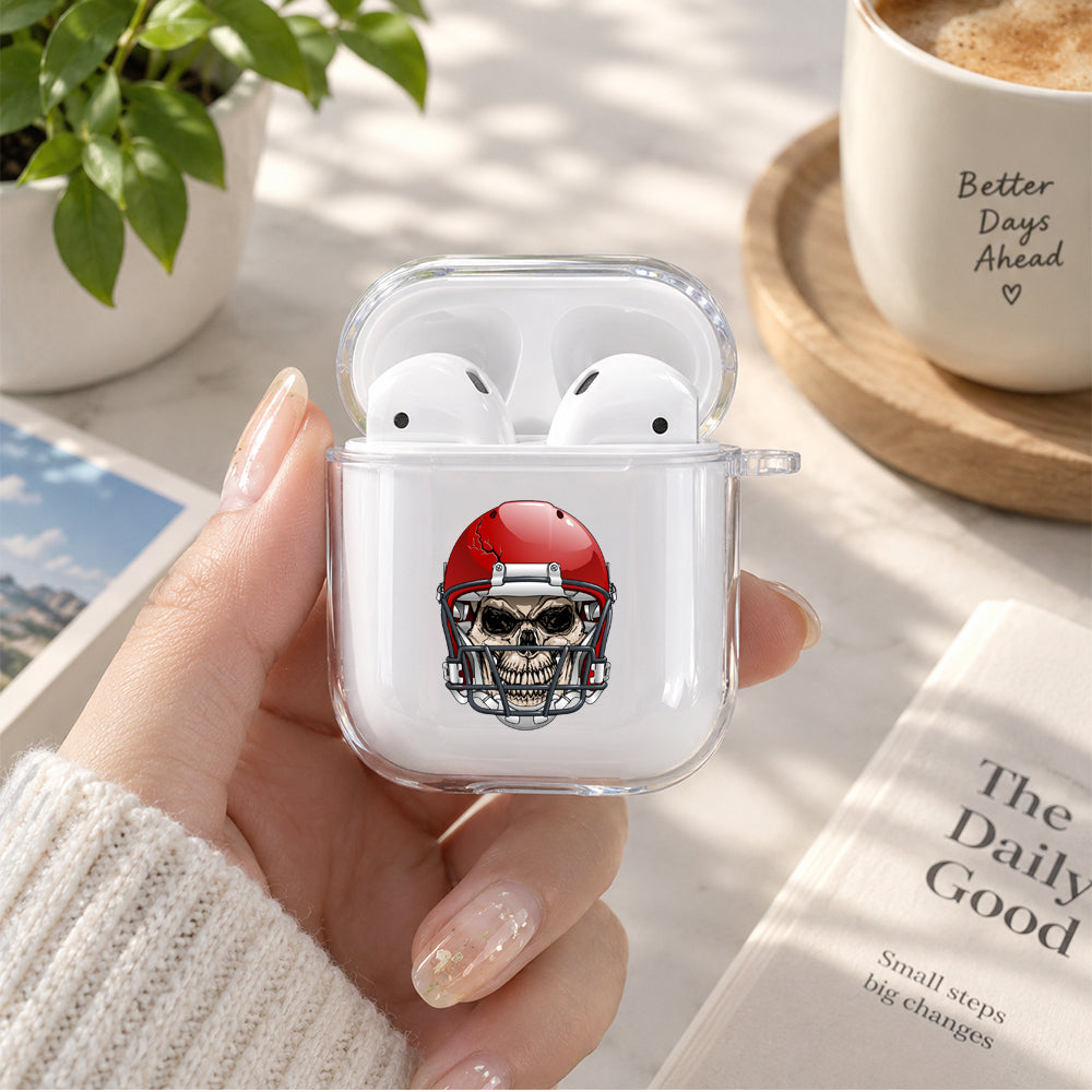 Skull Head Football Player Protective Clear Case Cover For Apple Airpods | Soft Silicone AirPods 1 / 2 Case | Protective Cover