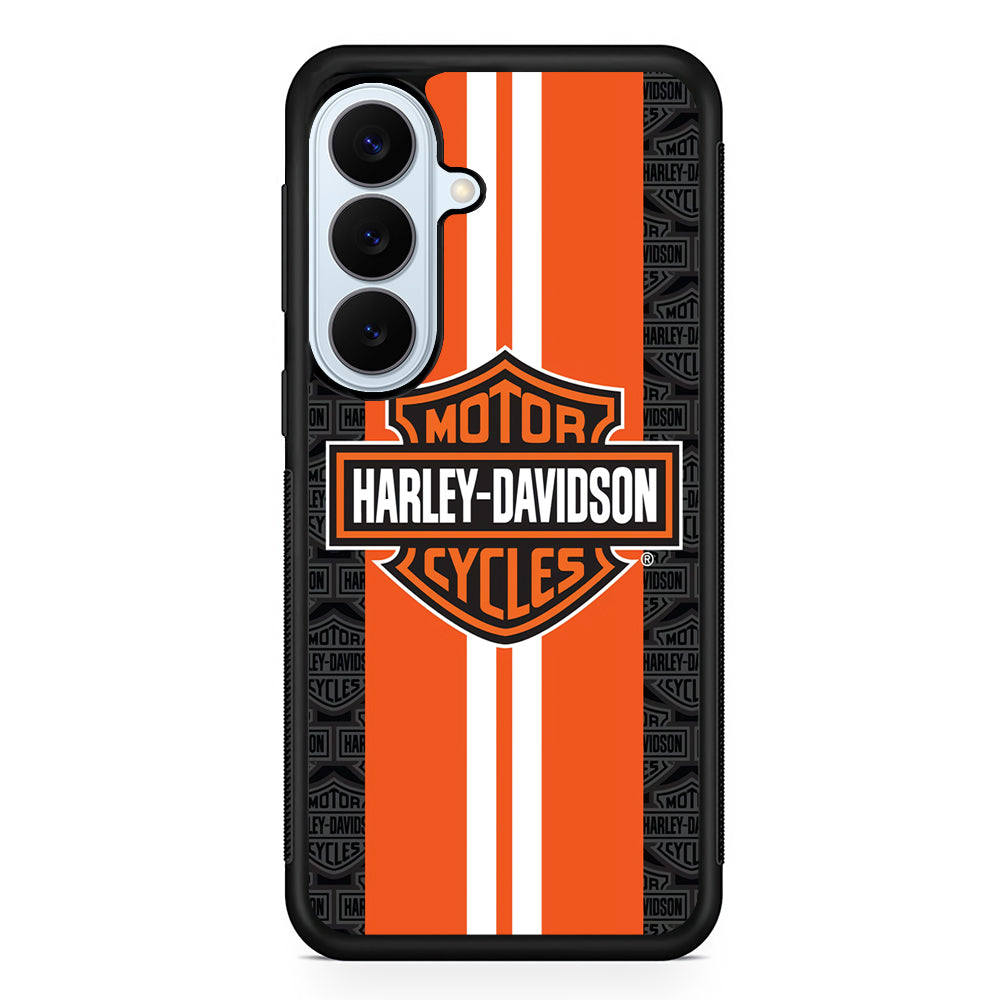 Harley Davidson White Striped Orange Samsung Galaxy S26 Plus Case | Lightweight Protective Phone Cover