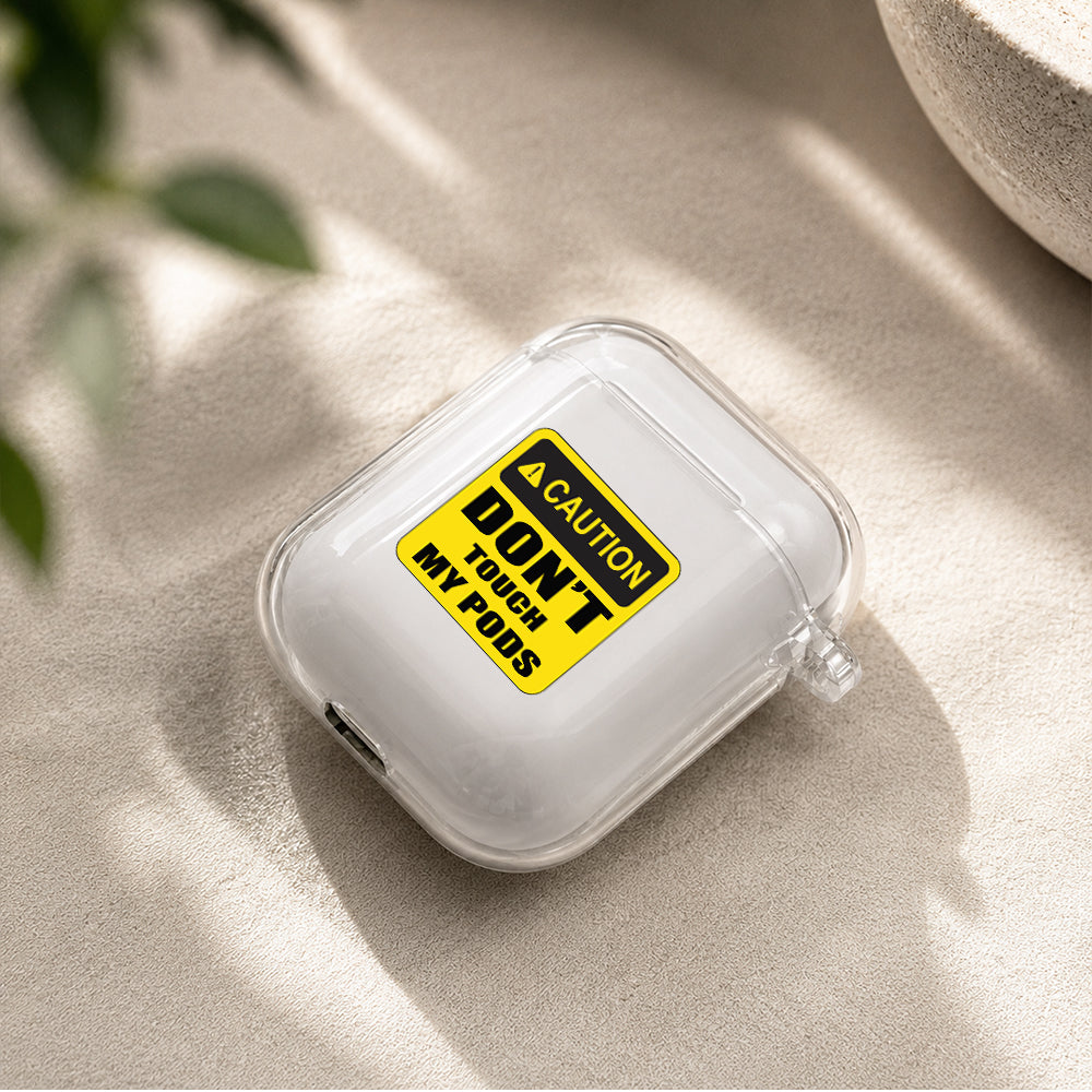Caution Don't Touch My Pods Protective Clear Case Cover For Apple Airpods | Soft Silicone AirPods 1 / 2 Case | Protective Cover