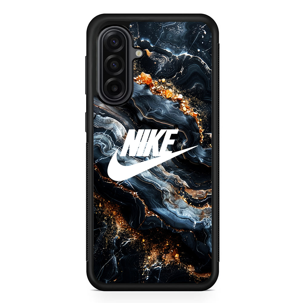 Nike Logo Grey Gold Stone Marble Samsung Galaxy A17 Case | Durable Rubber Samsung Galaxy A17 Phone Case