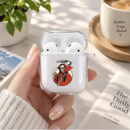 Tired Skull Protective Clear Case Cover For Apple Airpods | Soft Silicone AirPods 1 / 2 Case | Protective Cover