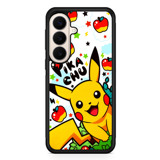 Cute Pikachu and Apple Samsung Galaxy S26 Case | Durable Protective Rubber Cover