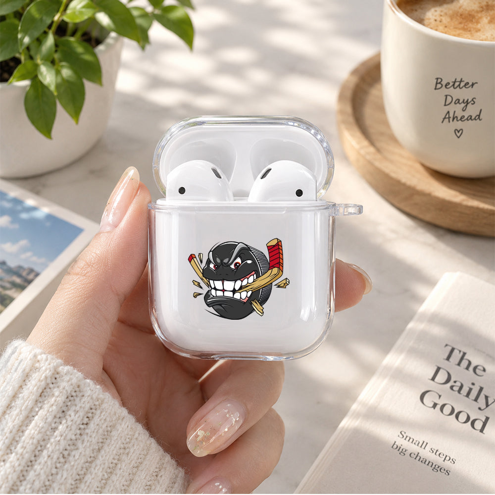 Hockey Ice Puck Cartoon Protective Clear Case Cover For Apple Airpods | Soft Silicone AirPods 1 / 2 Case | Protective Cover