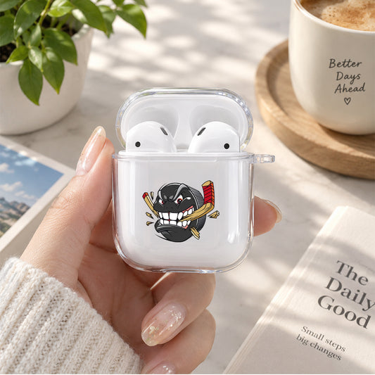 Hockey Ice Puck Cartoon Protective Clear Case Cover For Apple Airpods | Soft Silicone AirPods 1 / 2 Case | Protective Cover