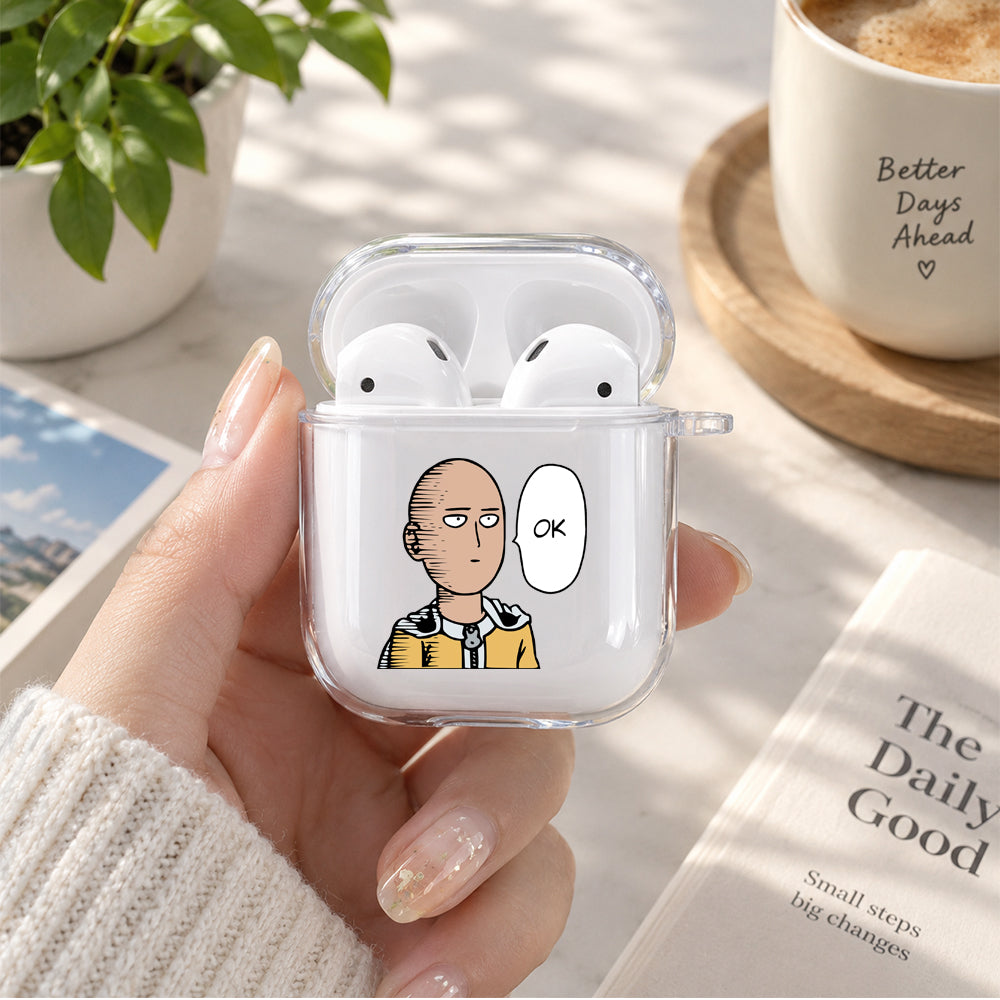 Saitama One Punch Man Protective Clear Case Cover For Apple Airpods | Soft Silicone AirPods 1 / 2 Case | Protective Cover