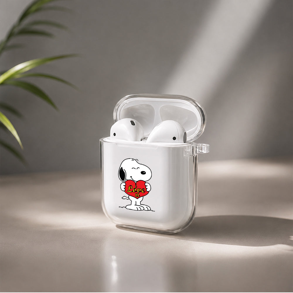 Snoopy I Love U Protective Clear Case Cover For Apple Airpods | Soft Silicone AirPods 1 / 2 Case | Protective Cover