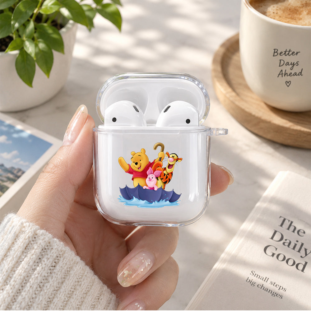 Winnie And Friend Ride The Umbrella Protective Clear Case Cover For Apple Airpods | Soft Silicone AirPods 1 / 2 Case | Protective Cover