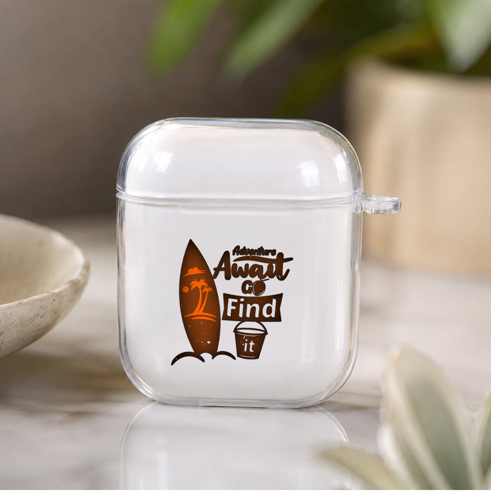 Adventure Await Go Find It Protective Clear Case Cover For Apple Airpods | Soft Silicone AirPods 1 / 2 Case | Protective Cover