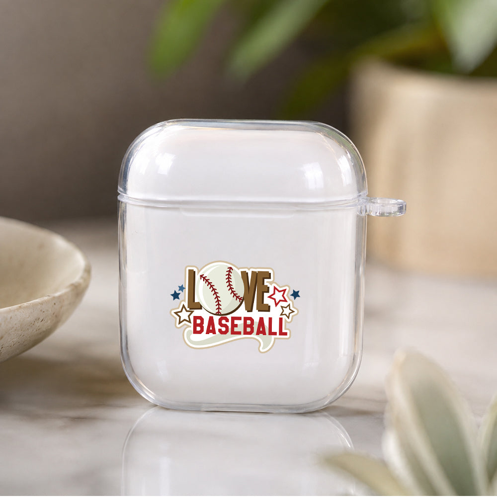 I Love Baseball Protective Clear Case Cover For Apple Airpods | Soft Silicone AirPods 1 / 2 Case | Protective Cover