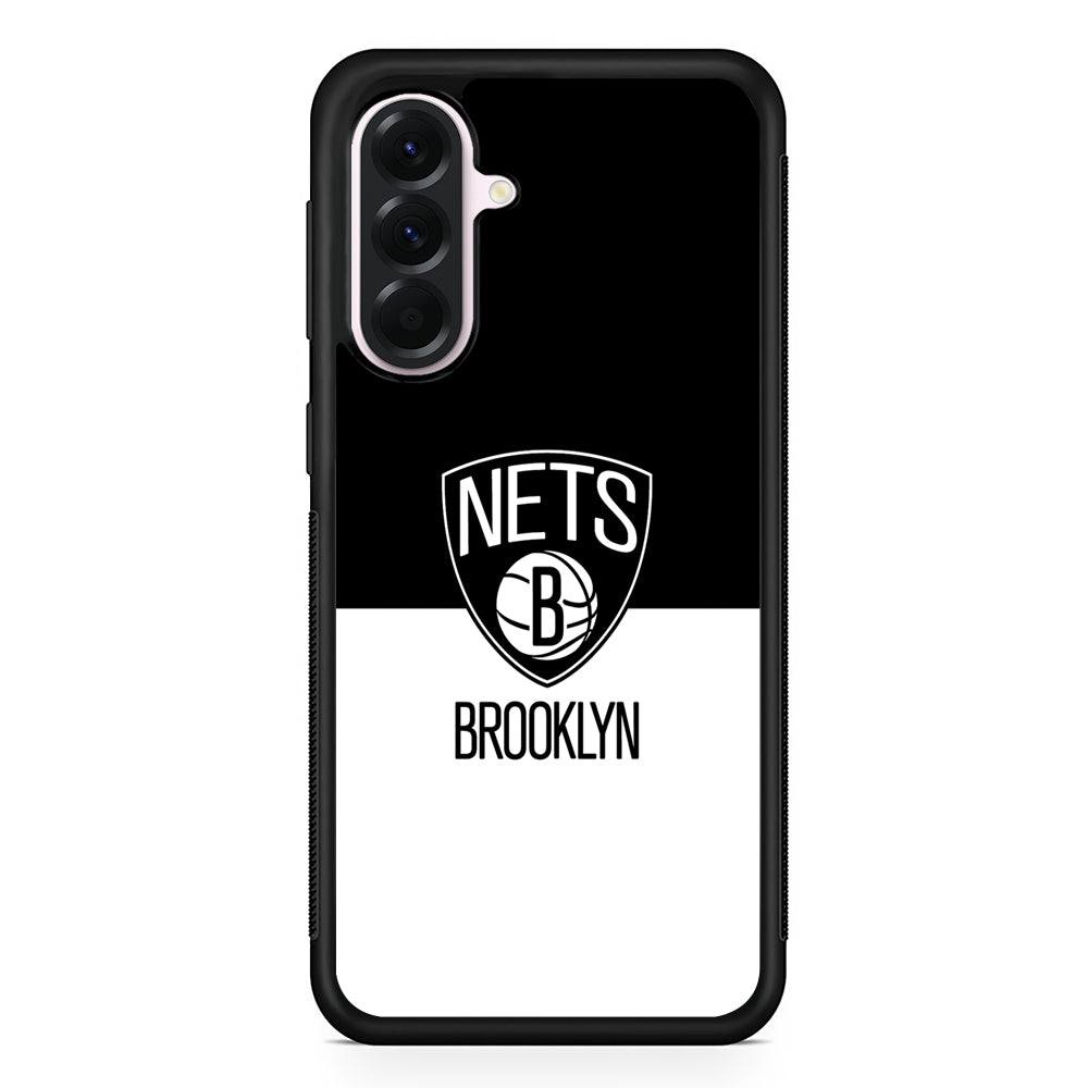 NBA Brooklyn Nets Black White Samsung Galaxy A56 Case | Samsung Galaxy A56 Protective Rubber Case