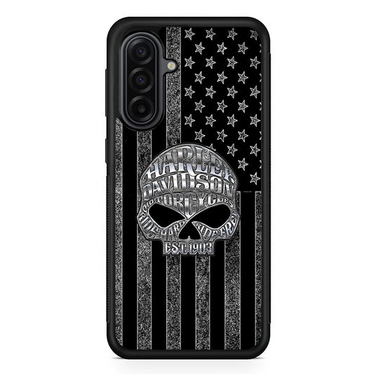 Harley Davidson US Flag Silver Samsung Galaxy A17 Case | Durable Rubber Samsung Galaxy A17 Phone Case