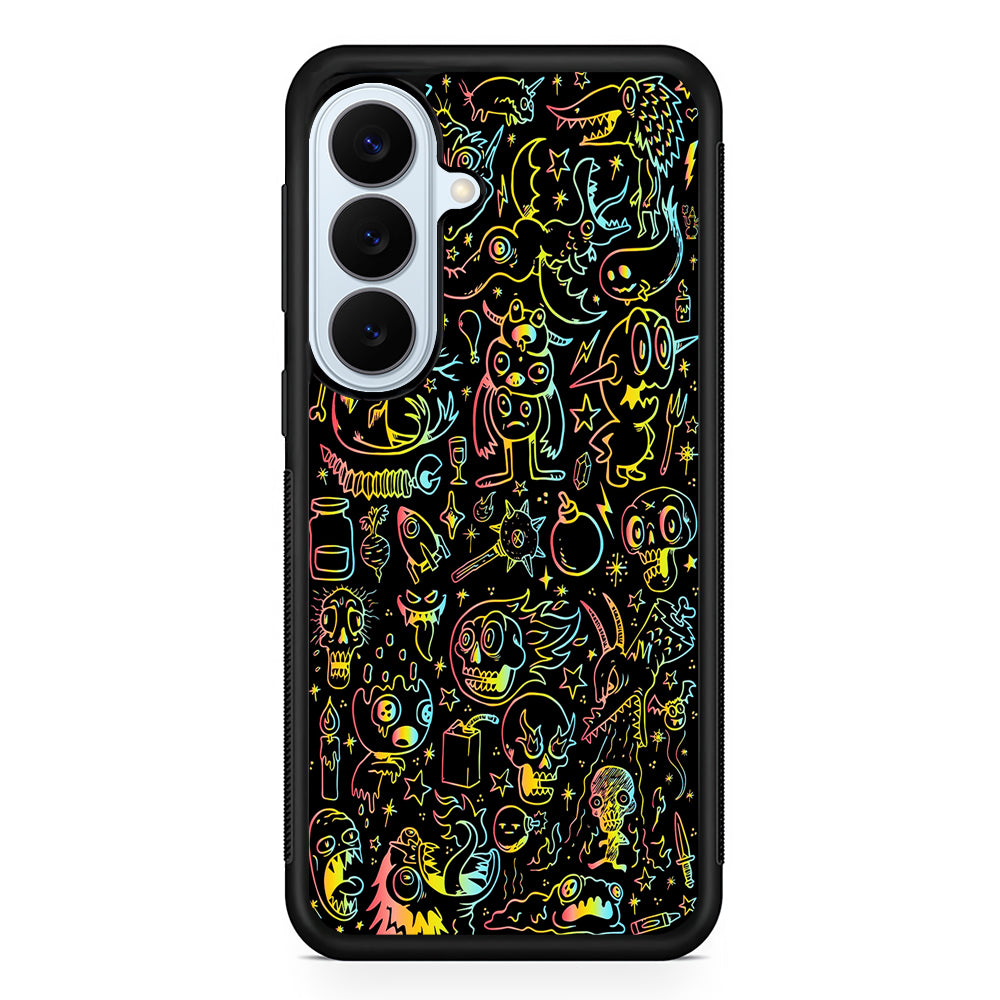 Doodle Monsters Black Samsung Galaxy S26 Plus Case | Slim Protective Rubber Cover