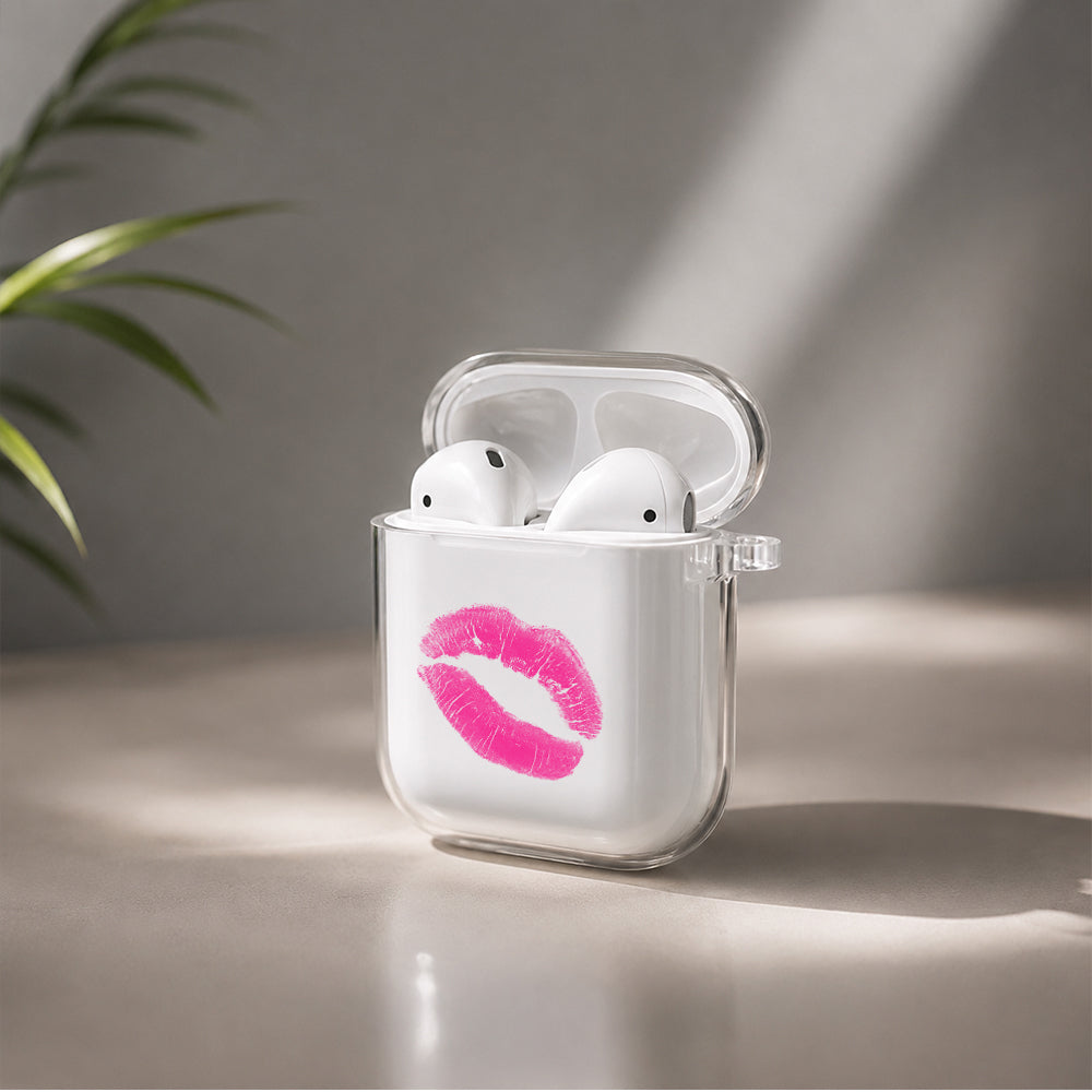 Sexy Pink Lip Protective Clear Case Cover For Apple Airpods | Soft Silicone AirPods 1 / 2 Case | Protective Cover