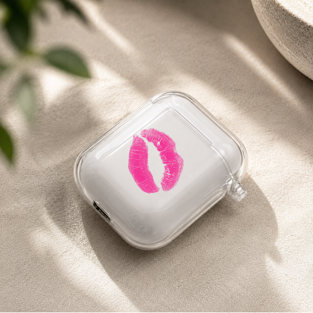 Sexy Pink Lip Protective Clear Case Cover For Apple Airpods | Soft Silicone AirPods 1 / 2 Case | Protective Cover