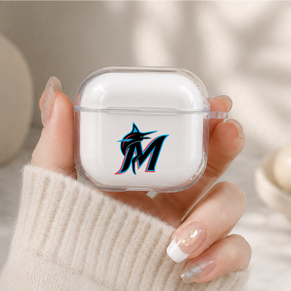 MLB Miami Marlins Logo Protective Apple Airpods 4 Clear Case - Durable Clear Protection