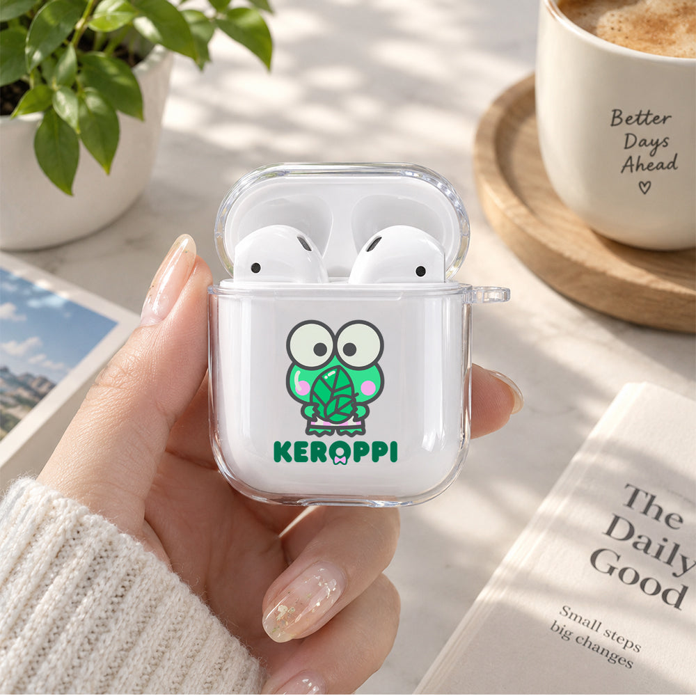 Keroppi Playing Leaves Protective Clear Case Cover For Apple Airpods | Soft Silicone AirPods 1 / 2 Case | Protective Cover
