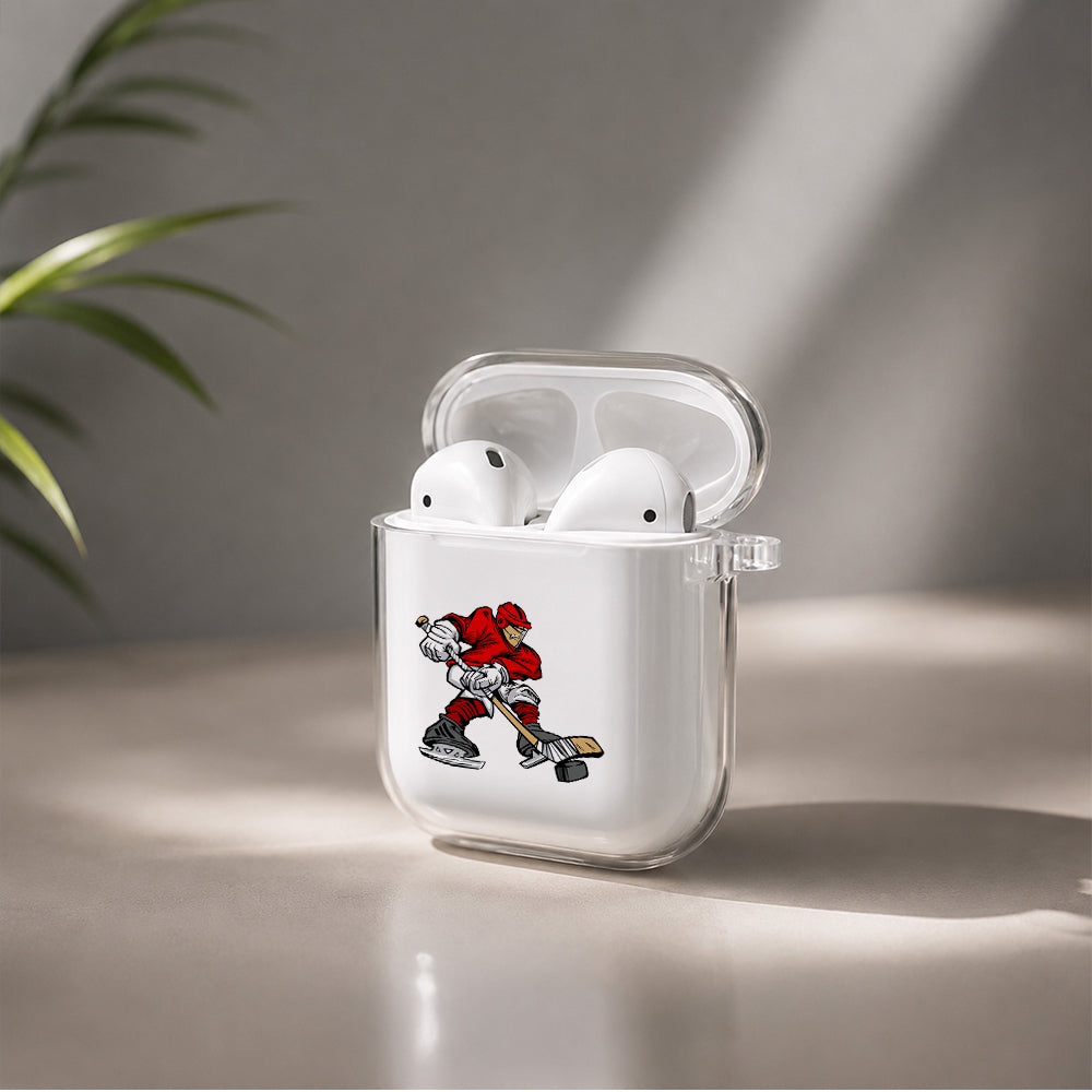 Playing Ice Hockey Protective Clear Case Cover For Apple Airpods | Soft Silicone AirPods 1 / 2 Case | Protective Cover