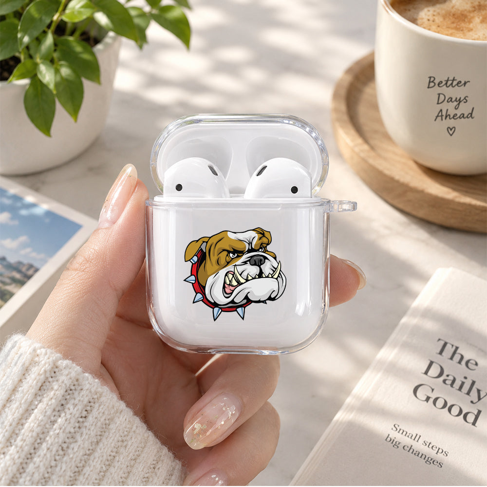 Bulldog Head Protective Clear Case Cover For Apple Airpods | Soft Silicone AirPods 1 / 2 Case | Protective Cover