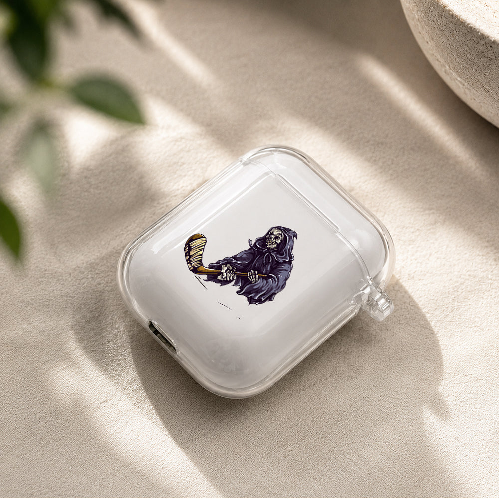 Skull Play Ice Hockey Protective Clear Case Cover For Apple Airpods | Soft Silicone AirPods 1 / 2 Case | Protective Cover
