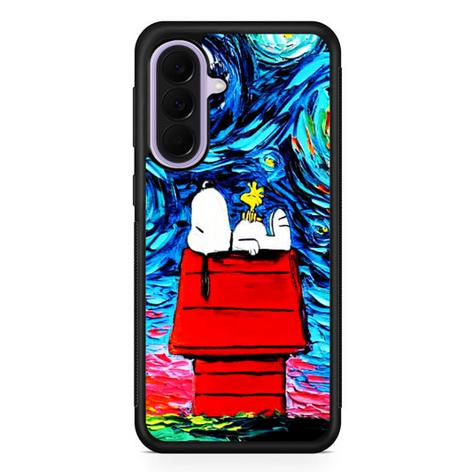 Snoopy Under Starry Night Samsung Galaxy A37 Case | Samsung Galaxy A37 Rubber Protective Case