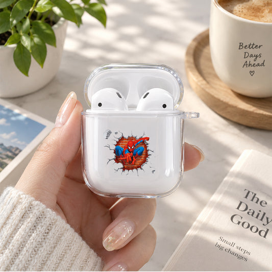 Spiderman Out Of The Wall Protective Clear Case Cover For Apple Airpods | Soft Silicone AirPods 1 / 2 Case | Protective Cover