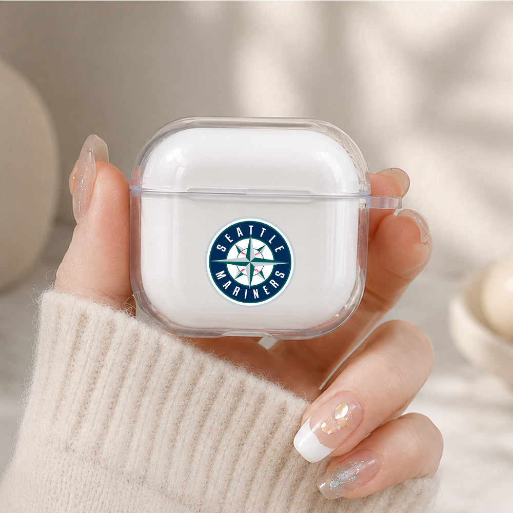 MLB Seattle Mariners Logo Protective Apple Airpods 4 Clear Case - Durable Clear Protection