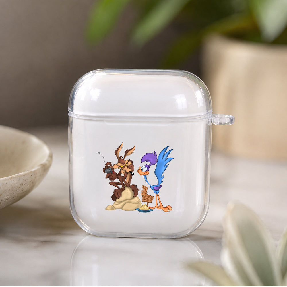 Road Runner and Wile E Coyote Protective Clear Case Cover For Apple Airpods | Soft Silicone AirPods 1 / 2 Case | Protective Cover