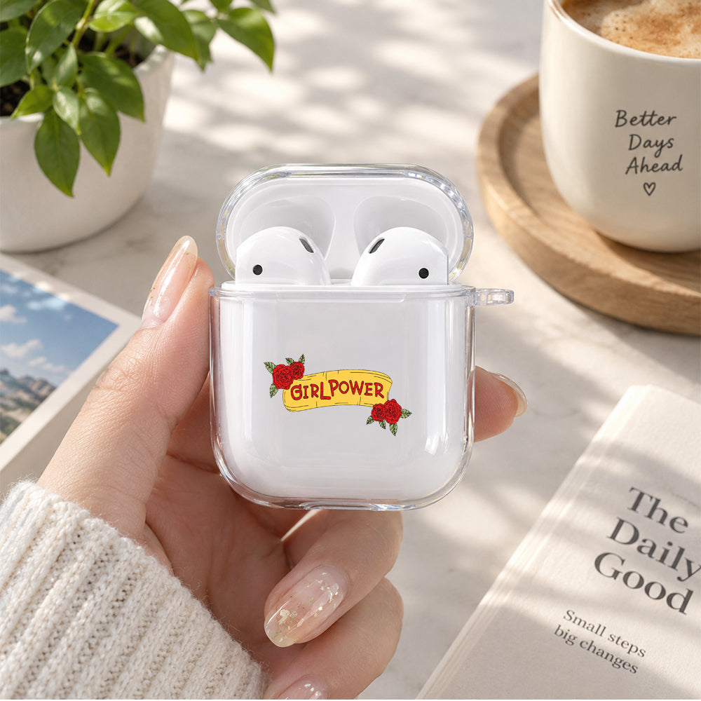 Girl Power Rose Protective Clear Case Cover For Apple Airpods | Soft Silicone AirPods 1 / 2 Case | Protective Cover