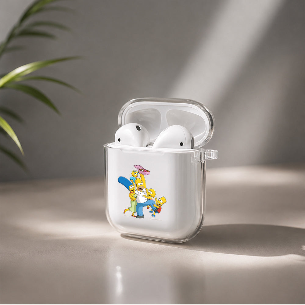 The Simpson Family Scramble for Donuts Protective Clear Case Cover For Apple Airpods | Soft Silicone AirPods 1 / 2 Case | Protective Cover