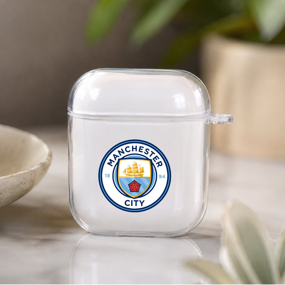 Manchester City Logo Protective Clear Case Cover For Apple Airpods | Soft Silicone AirPods 1 / 2 Case | Protective Cover