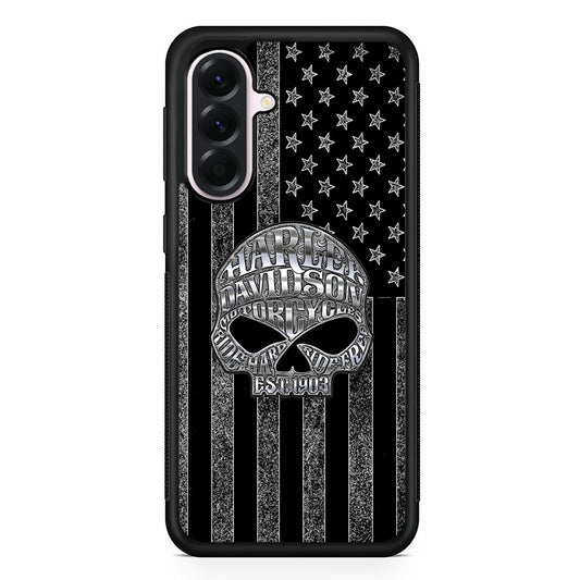 Harley Davidson US Flag Silver Samsung Galaxy A56 Case | Samsung Galaxy A56 Protective Rubber Case