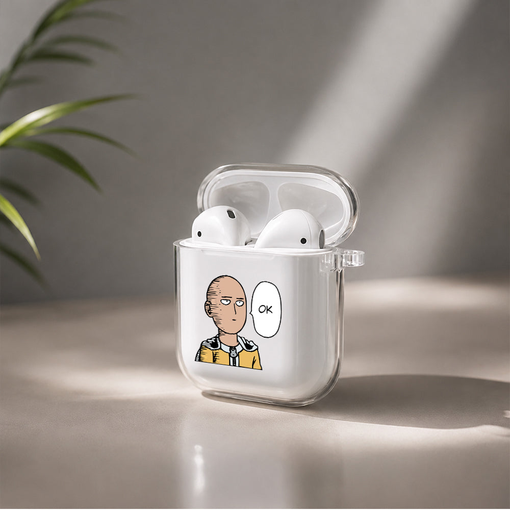 Saitama One Punch Man Protective Clear Case Cover For Apple Airpods | Soft Silicone AirPods 1 / 2 Case | Protective Cover