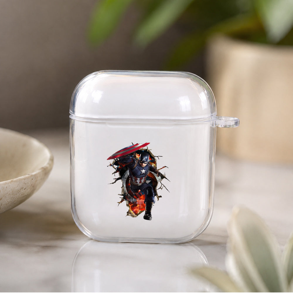 Captain America Out Of The Wall Protective Clear Case Cover For Apple Airpods | Soft Silicone AirPods 1 / 2 Case | Protective Cover