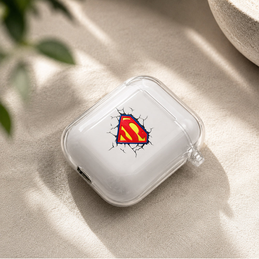 Superman Logo 3D Art Protective Clear Case Cover For Apple Airpods | Soft Silicone AirPods 1 / 2 Case | Protective Cover