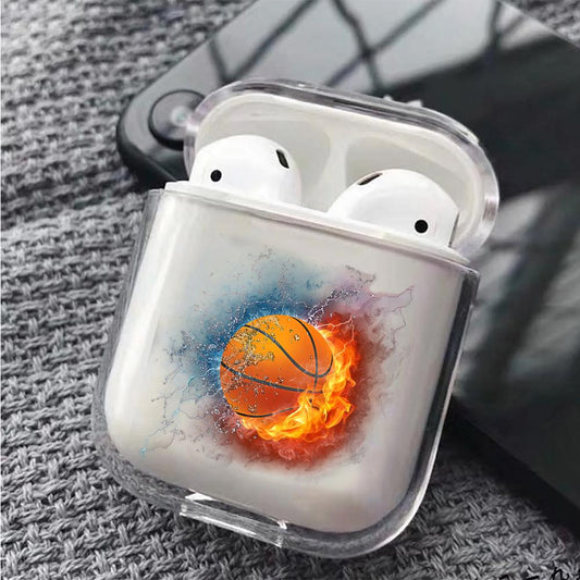 Basketball Art Flame Hard Plastic  Protective Clear Case Cover For Apple Airpods