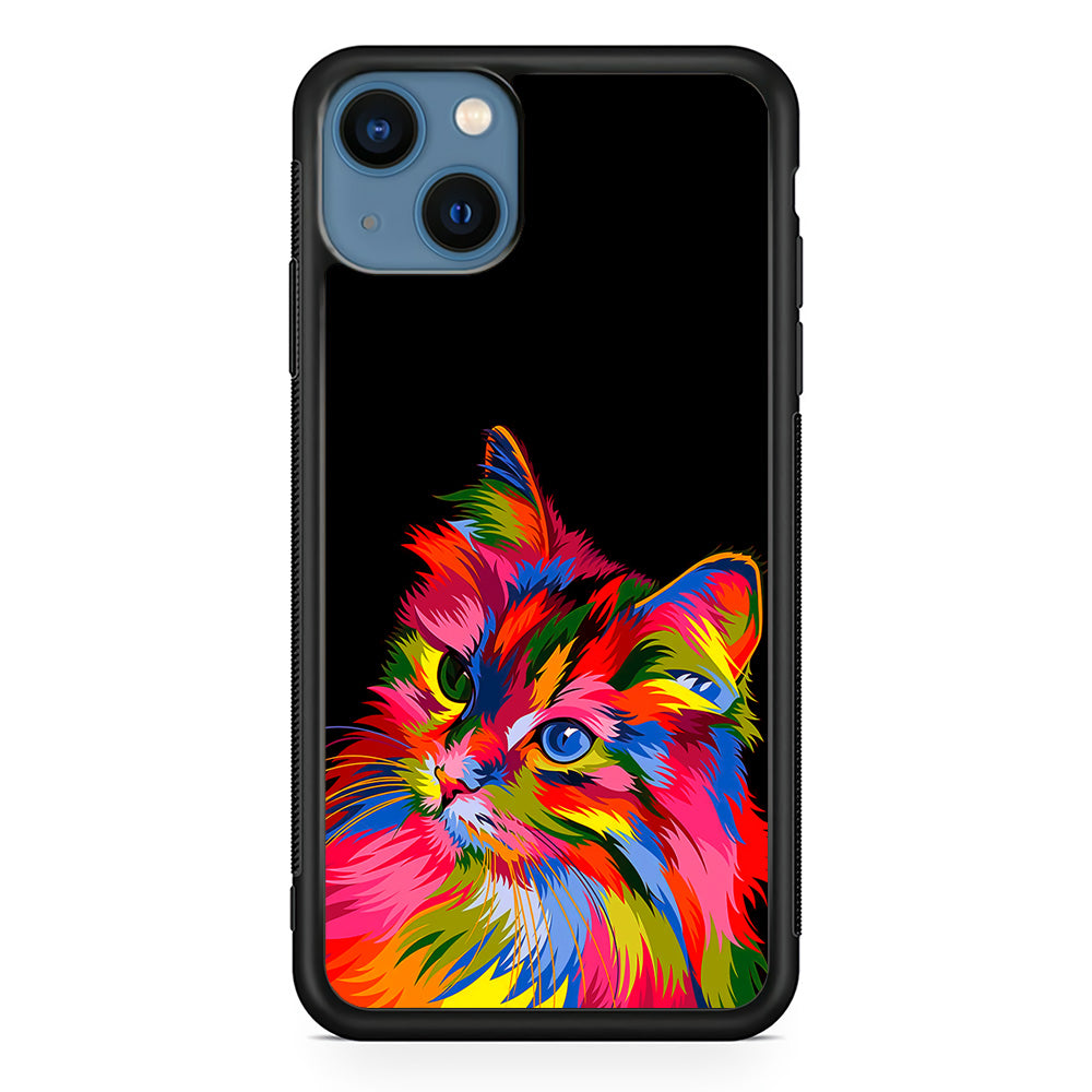Cat Colorful Art Painting iPhone 13 Mini Case-Phone Case-Rubber Black (2D Case)-Altracase