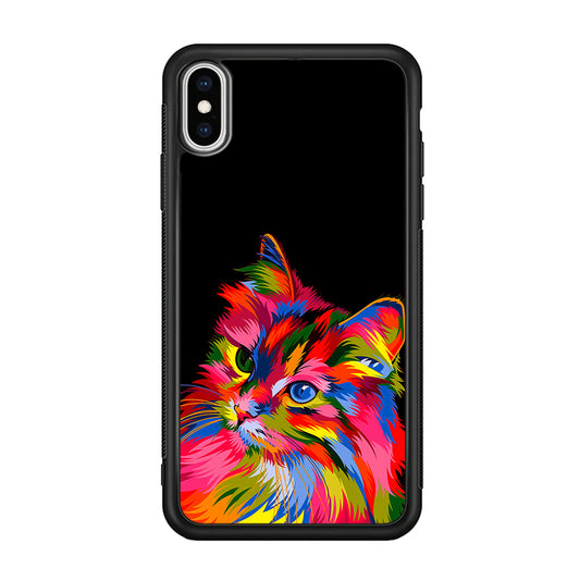 Cat Colorful Art Painting iPhone Xs Case-Phone Case-Rubber Black (2D Case)-Altracase