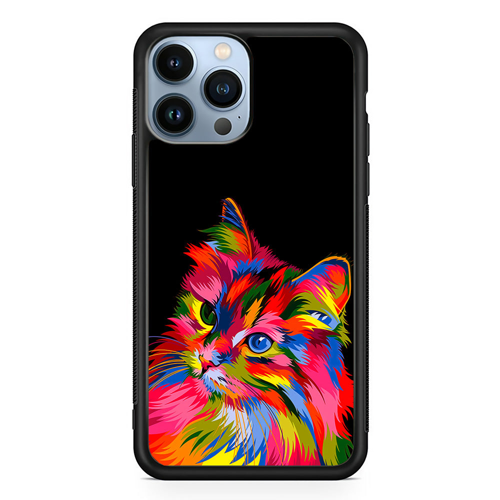 Cat Colorful Art Painting iPhone 15 Pro Case-Phone Case-Rubber Black (2D Case)-Altracase