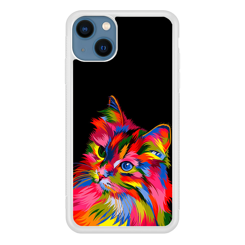 Cat Colorful Art Painting iPhone 13 Mini Case-Phone Case-Rubber White (2D Case)-Altracase