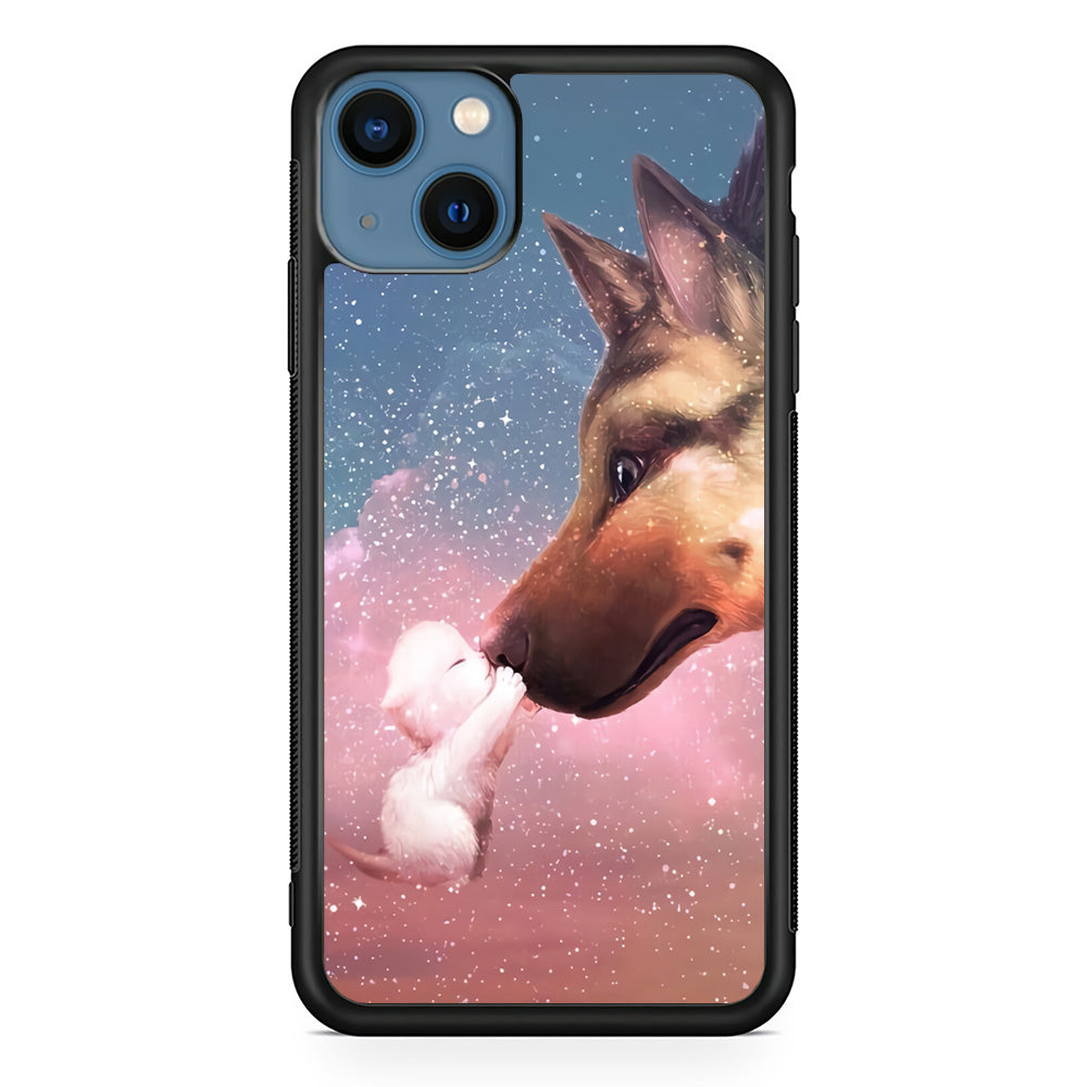 Cute Cat Kiss Dog iPhone 13 Mini Case-Phone Case-Rubber Black (2D Case)-Altracase