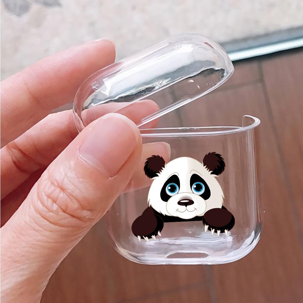 Cute Panda Hard Plastic  Protective Clear Case Cover For Apple Airpods