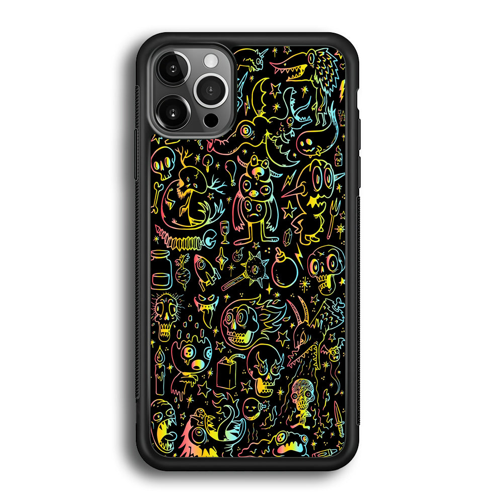 Doodle Monsters Black iPhone 12 Pro Case