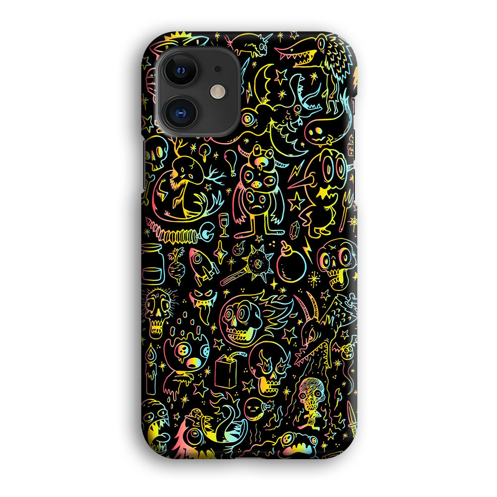 Doodle Monsters Black iPhone 12 Mini Case