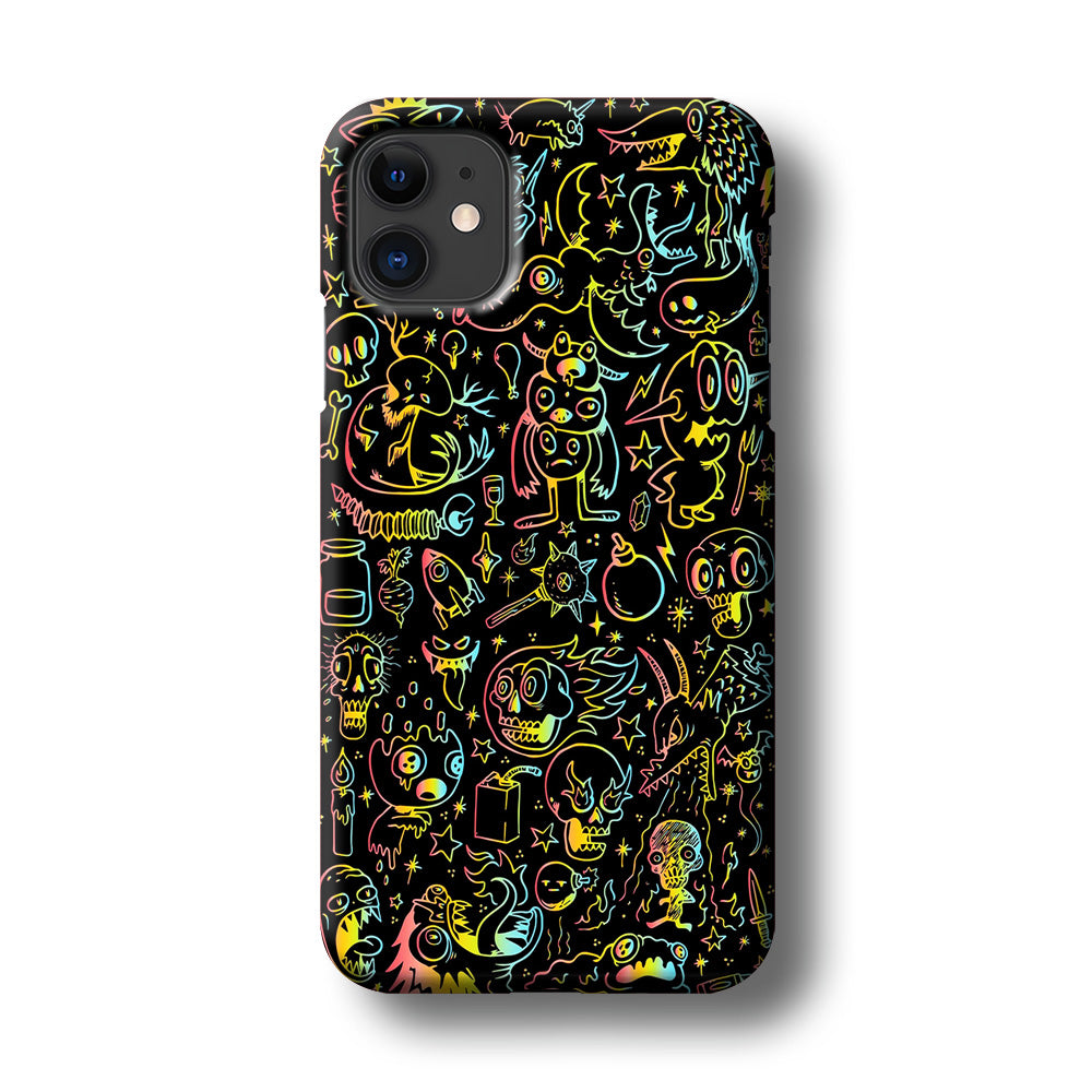 Doodle Monsters Black iPhone 11 Case