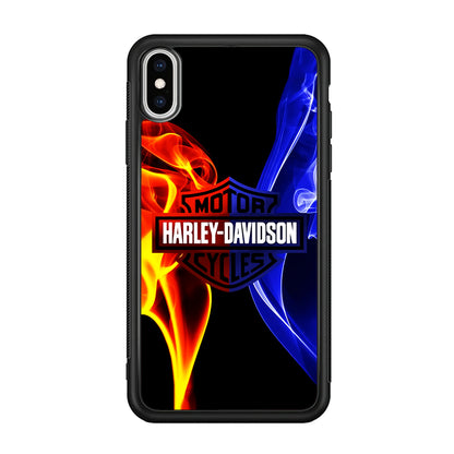 Harley Blue Red Fire iPhone Xs Case-Phone Case-Rubber Black (2D Case)-Altracase