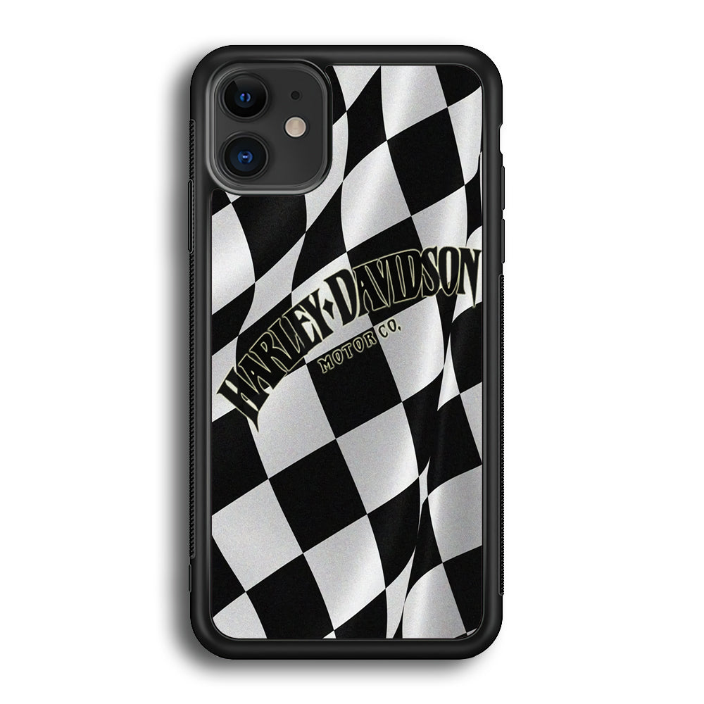 Harley Davidson Black White Flag iPhone 12 Case-Mobile Phone Case-Rubber Black (2D Case)-Altracase