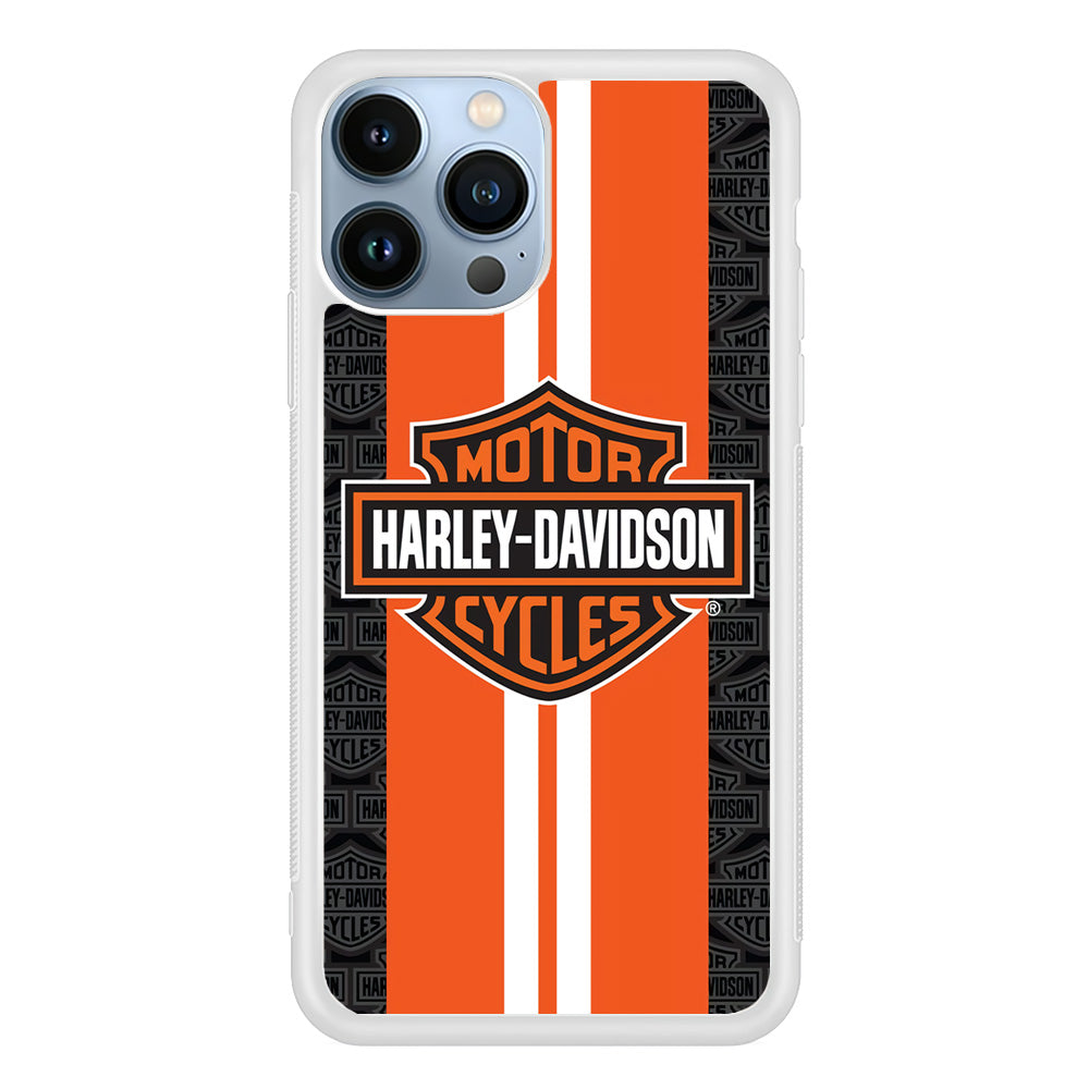 Harley Davidson White Striped Orange iPhone 14 Pro Case