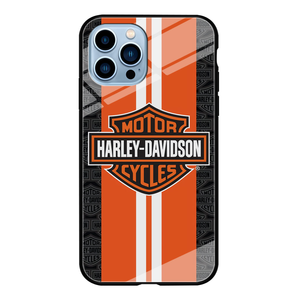 Harley Davidson White Striped Orange iPhone 14 Pro Max Case